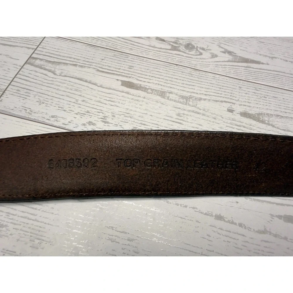 Vintage Brown Silver Tone Buckle Mens Belt Top Grain Leather Size 42 Fits to 44
